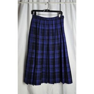Vintage Pendleton Plaid Wool Purple Black Jacquard Pleated Midi Skirt USA‎